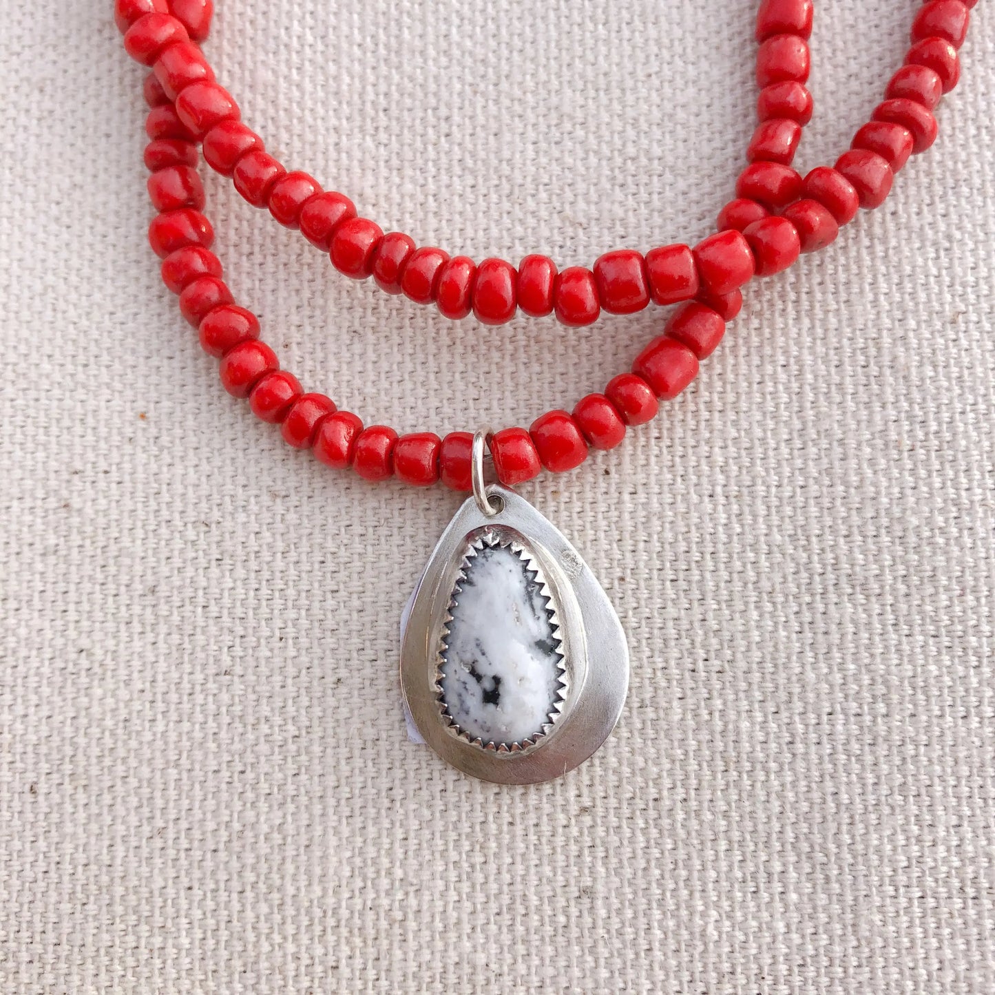 Anya - White Buffalo + Red Beaded Necklace Wind + The Wanderer, LLC