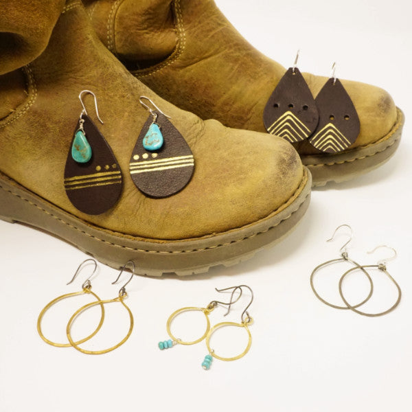 Dreaming of Western Bohemian Earrings...silver + turquoise + leather