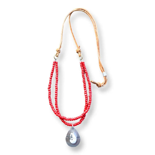 Anya - White Buffalo + Red Beaded Necklace Wind + The Wanderer, LLC